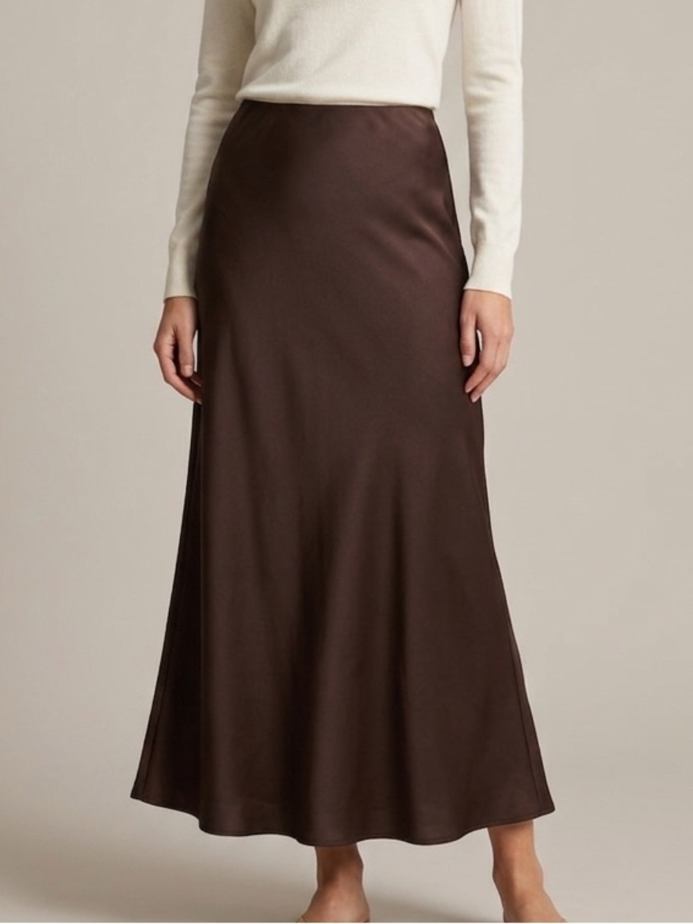Simons Icone Sz XS Brown Satin Maxi Slip Skirt
